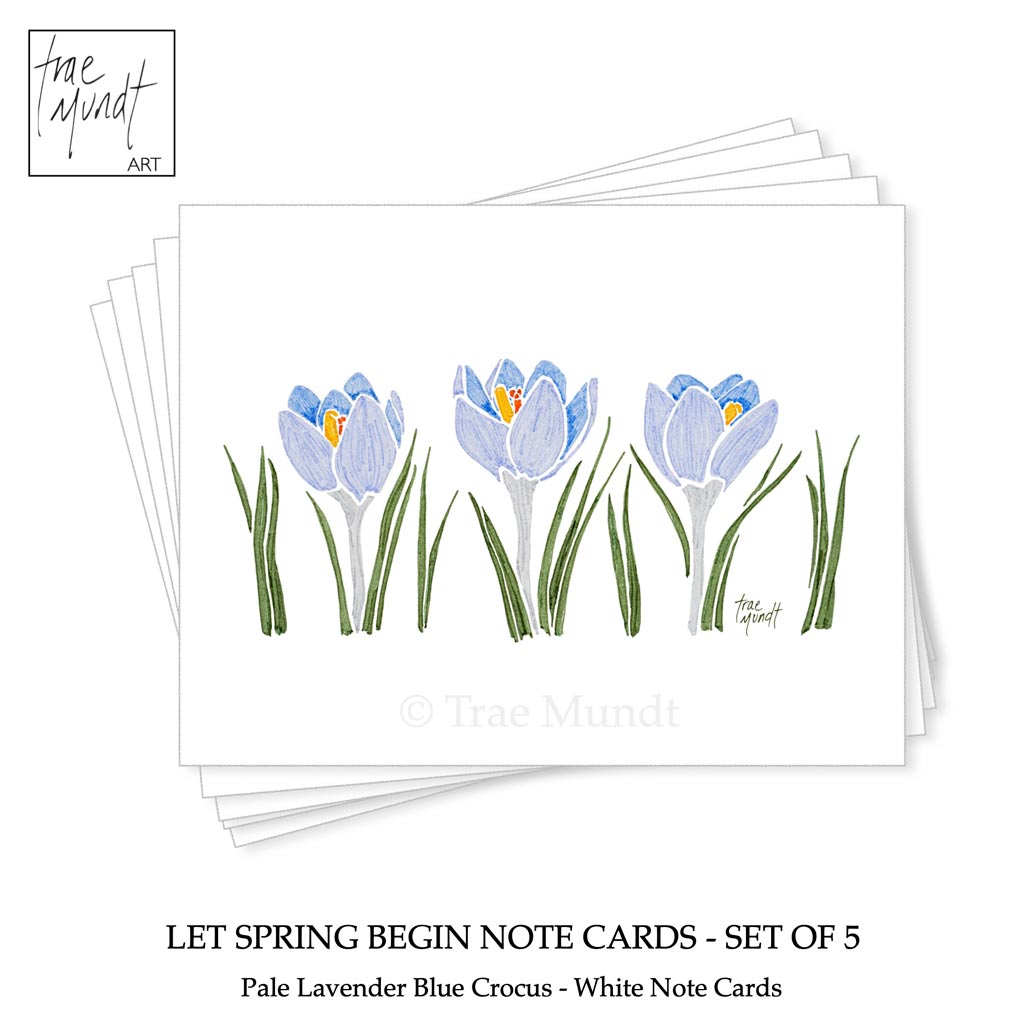 Let Spring Begin - Pale Lavender Blue Crocus Note Cards - Set of 5