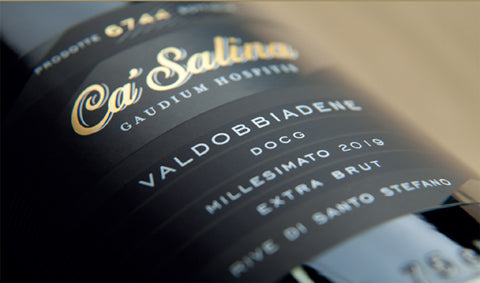 Close up of Ca'Salina Rive Prosecco label