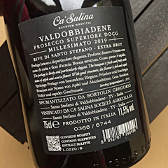 Rear label for Ca'Salina Valdobbiadene Rive Prosecco Superiore