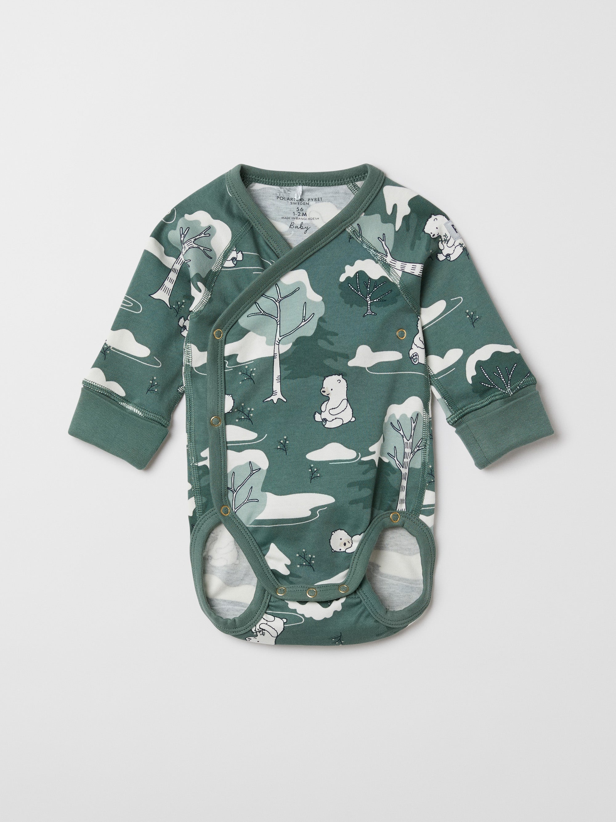 Forest Bear Print Wraparound Babygrow