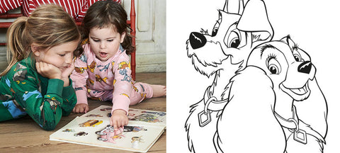 Colour in Lady and the Tramp and match with their organic nightwear. 