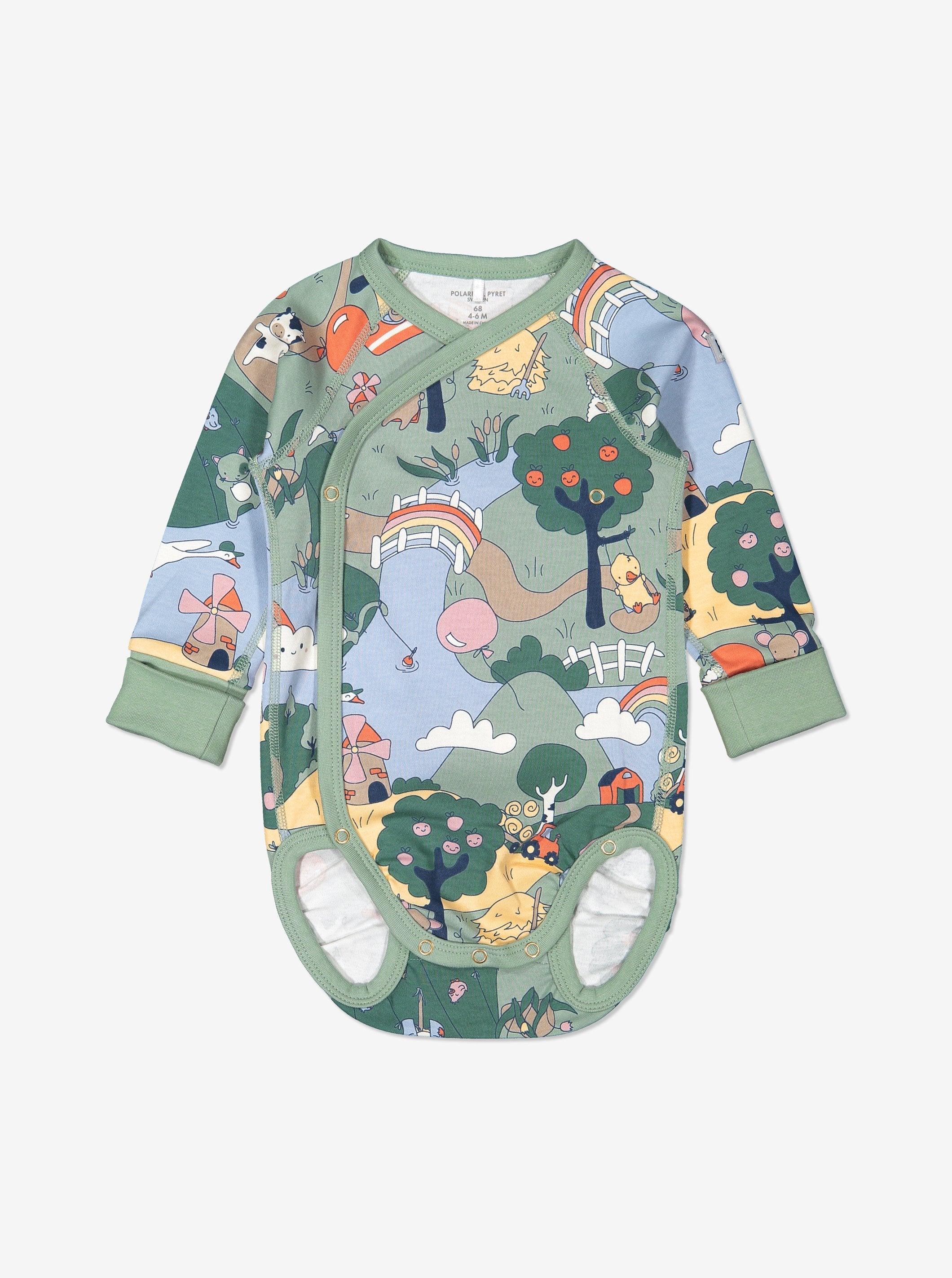 Farmyard Print Wraparound Newborn Babygrow