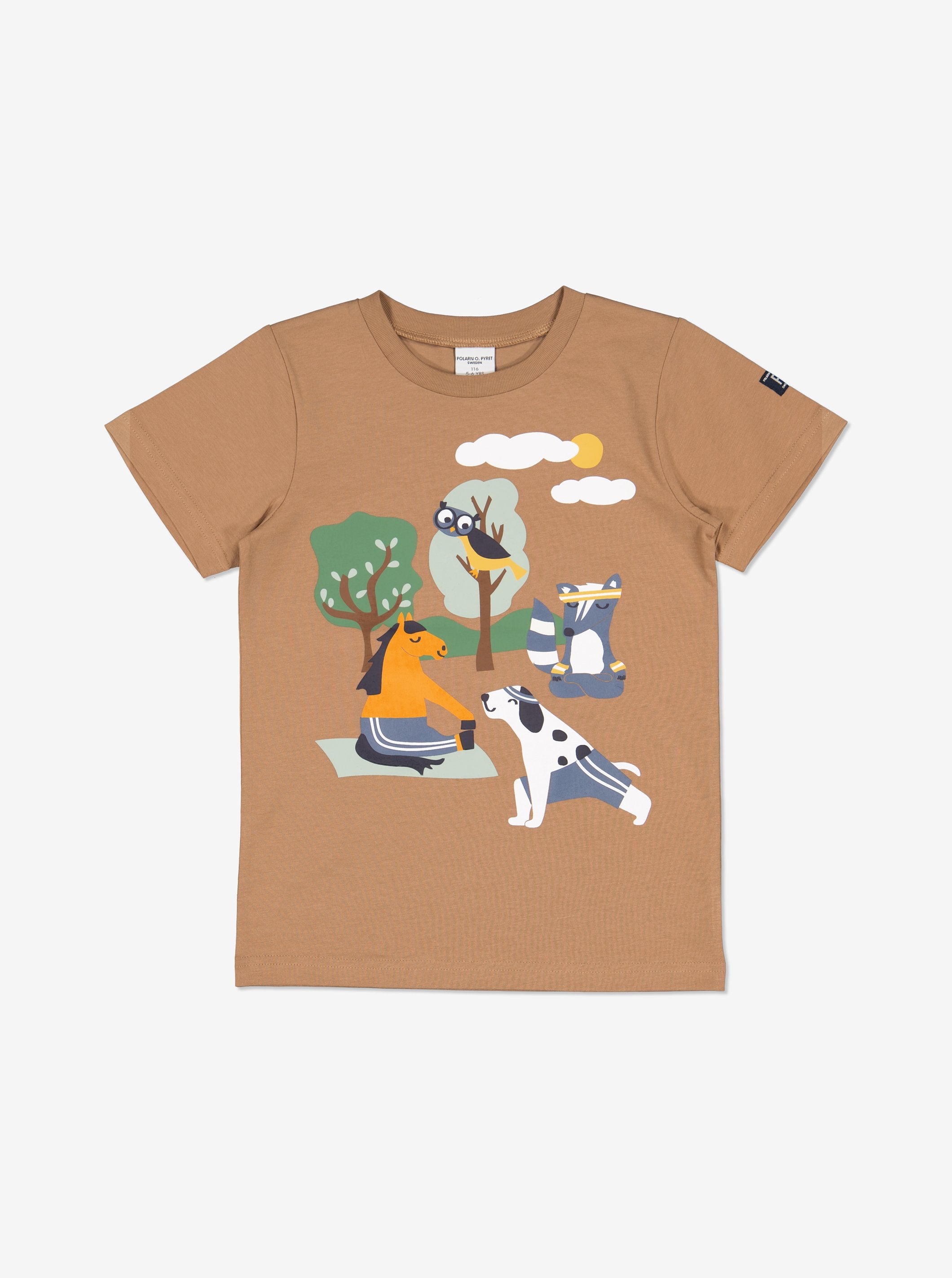 Polarn O. Pyret Animal Print Kids T-Shirt Brown Boys Toddler Age 1-1.5 Years