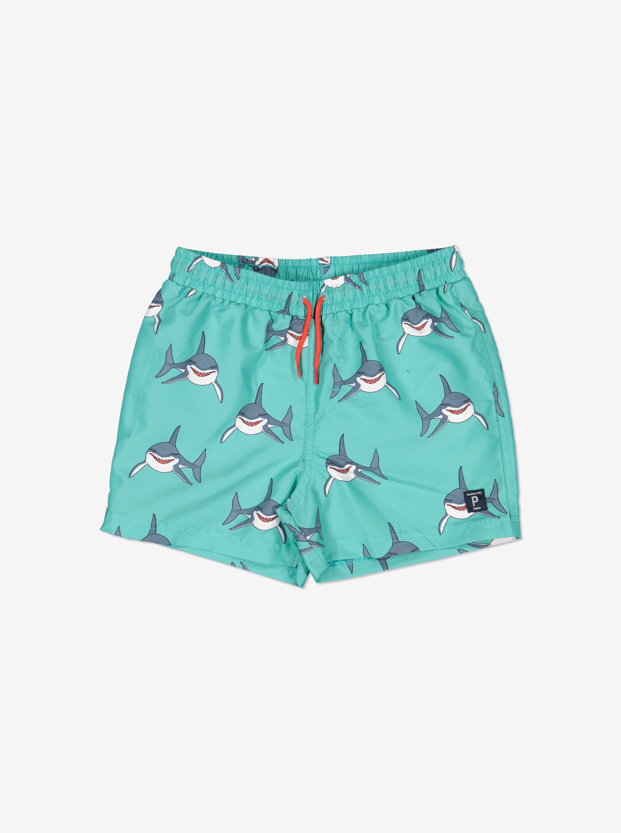 Polarn O. Pyret Shark Print Kids Swim Shorts Turquoise Boys