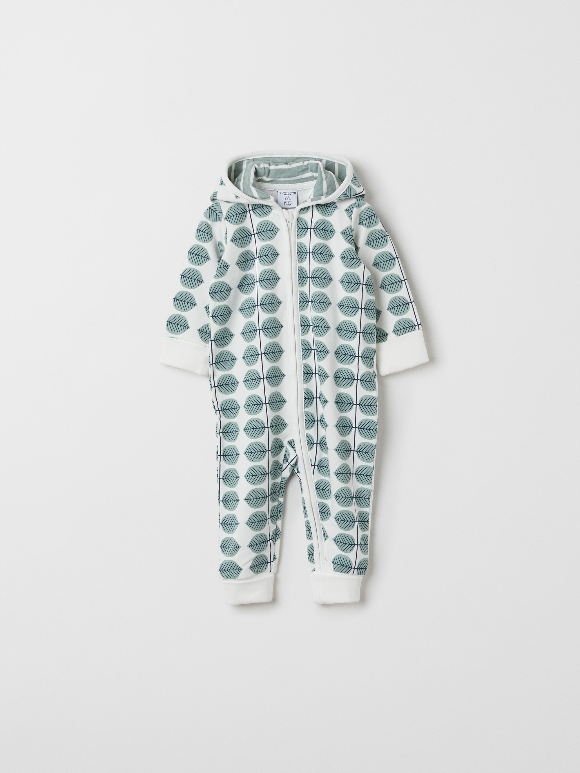 Scandi Leaf Print Baby All-in-one