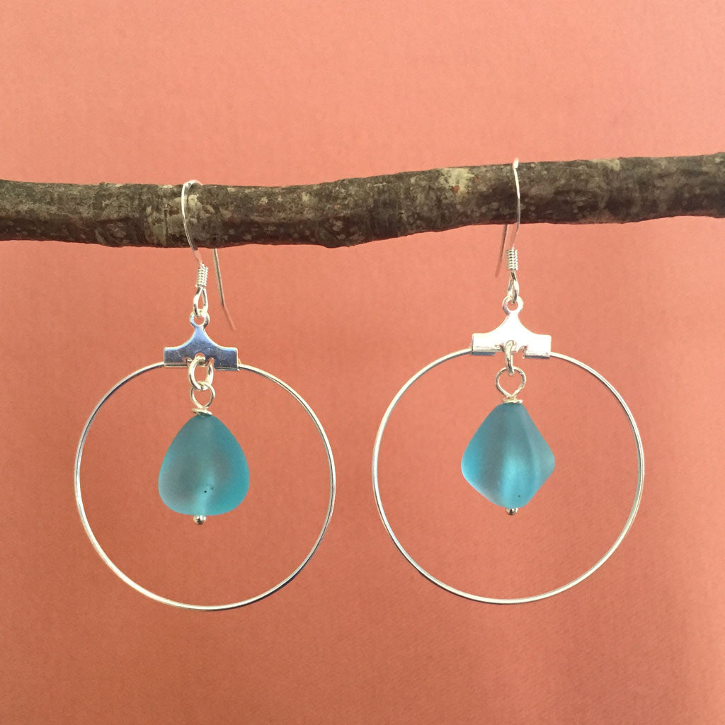 AQUA SEA GLASS HOOP EARRINGS – Of Earth And Ocean