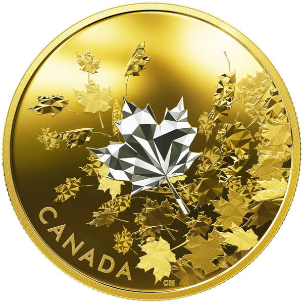 2018 $30 Falling 3D Gold Maple Leaf - Pure Silver + 18K Gold