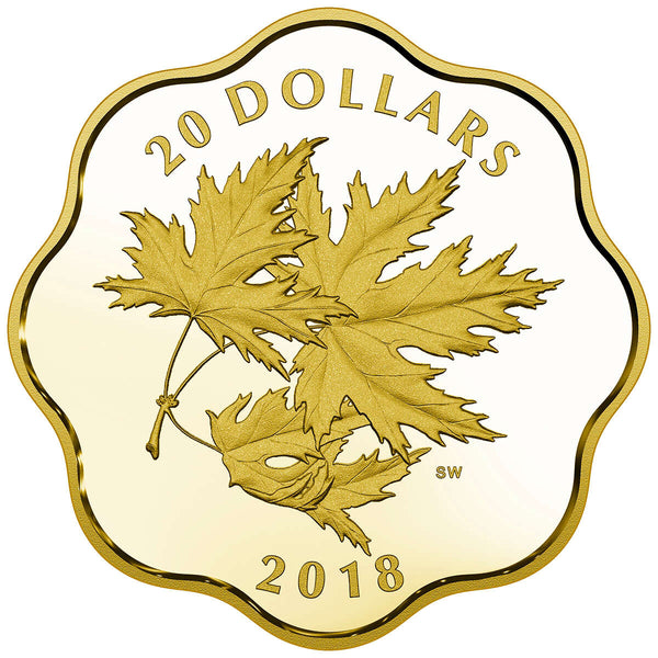 2018 $30 Falling 3D Gold Maple Leaf - Pure Silver + 18K Gold