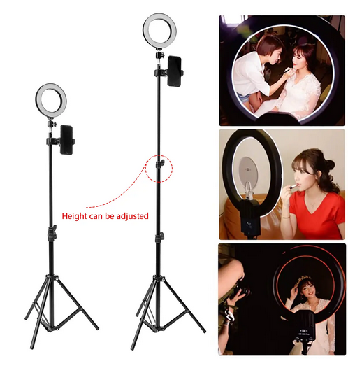 ring light showing height adjustments and used for make up application