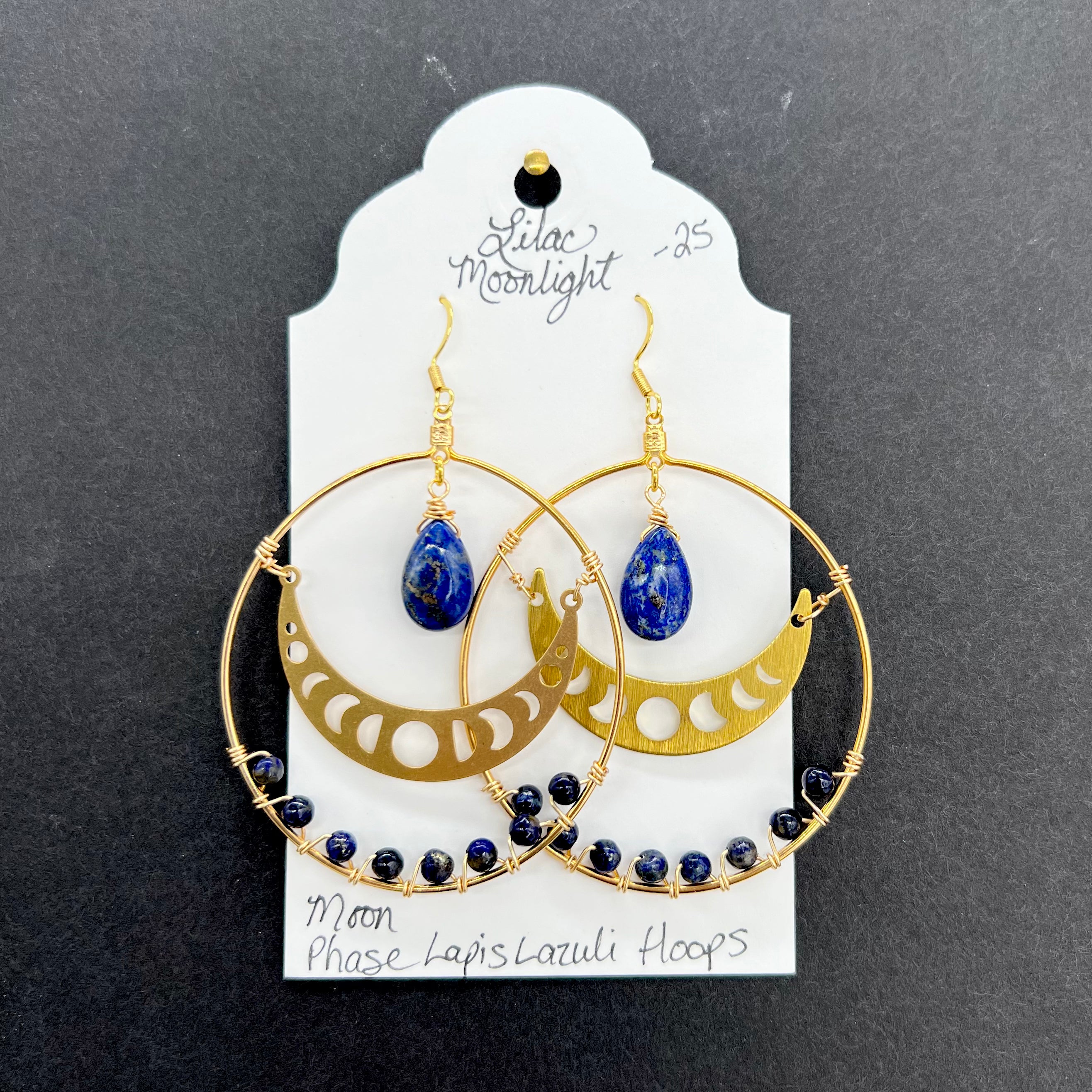  Moon Phase Lapis Lazuli Hoops