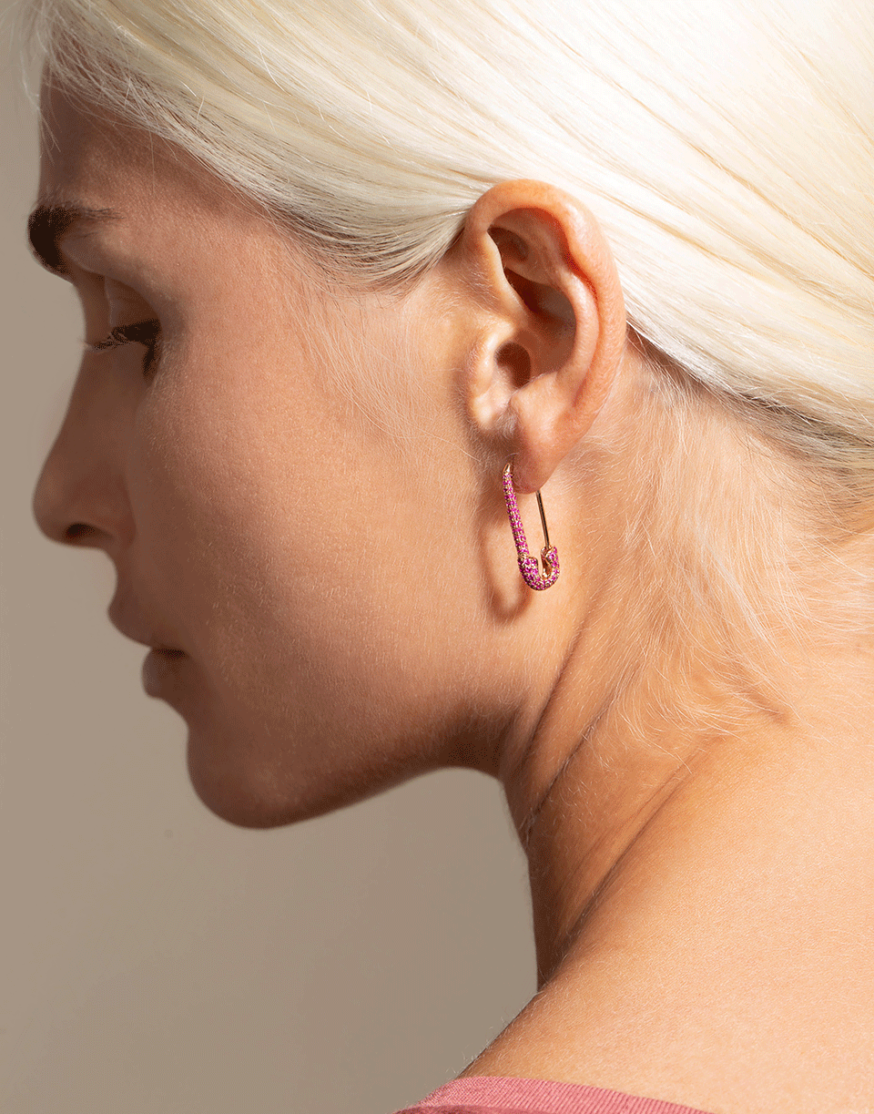 Pink Sapphire Safety Pin Earring Rose Gold / Left at Anita Ko