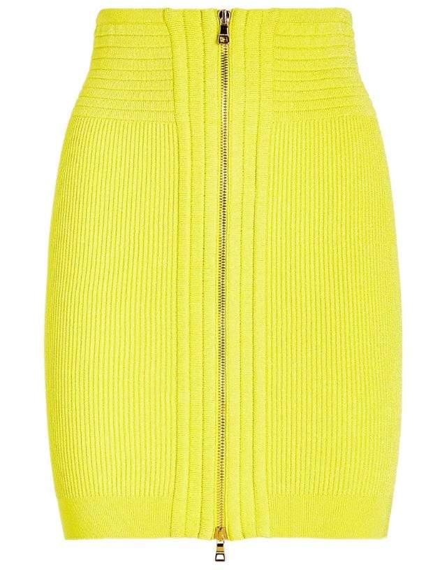 Image of High Waist Ribbed Knit Zipper Skirt