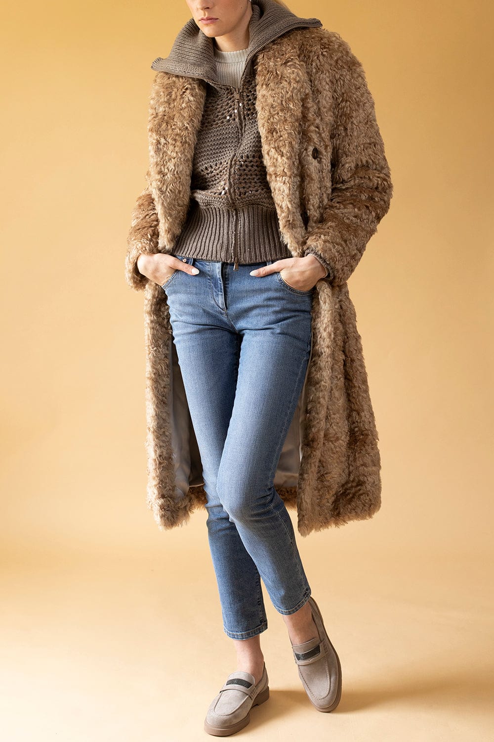 Curly Mohair Double Breasted Coat