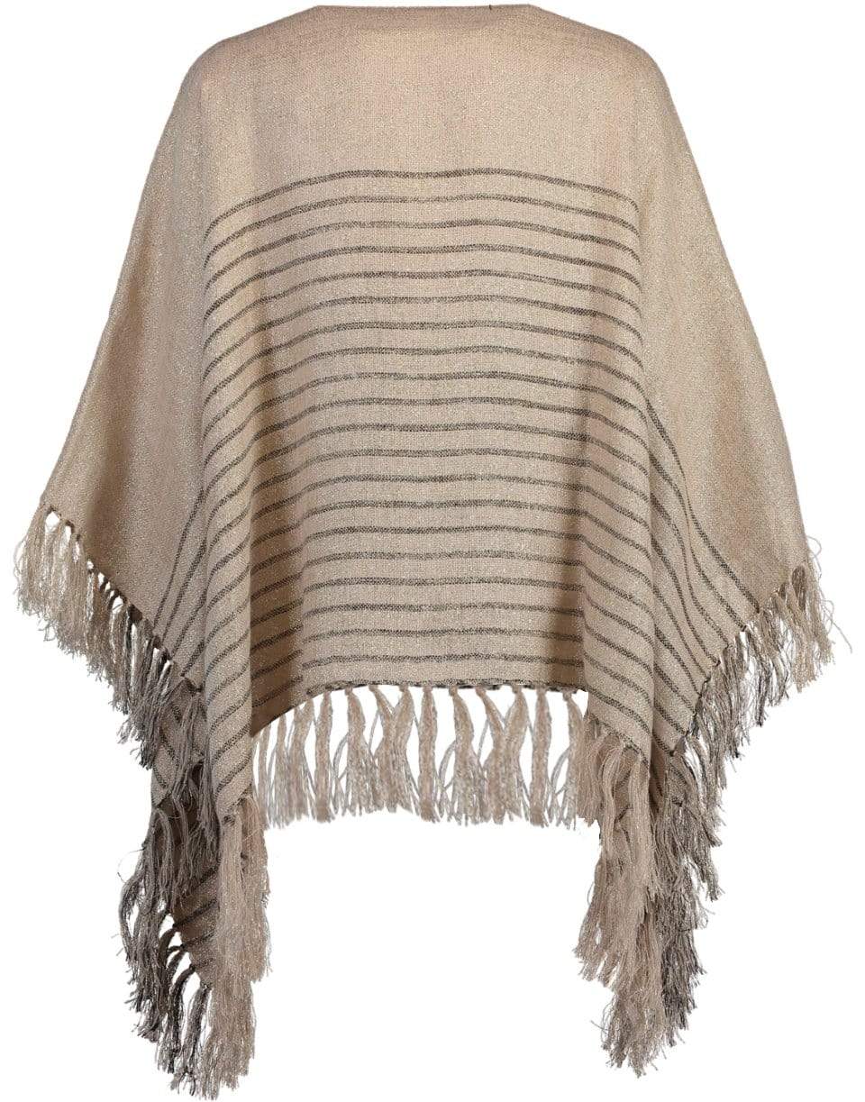 Beige and Grey Striped Fringe Poncho – Marissa Collections