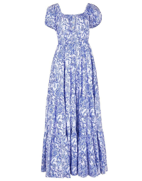 Blue Garden Toile Bardot Maxi Dress