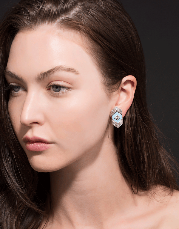 Light Blue Enamel And Diamond Earrings – Marissa Collections