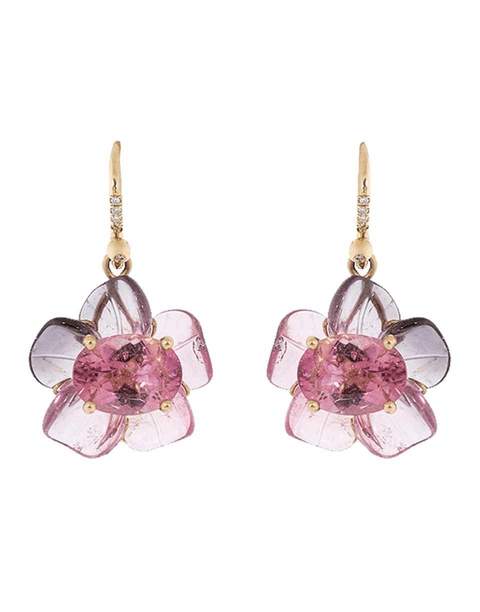 Carved Tourmaline Flower and Nephrite Leaf Earrings – Marissa Collections