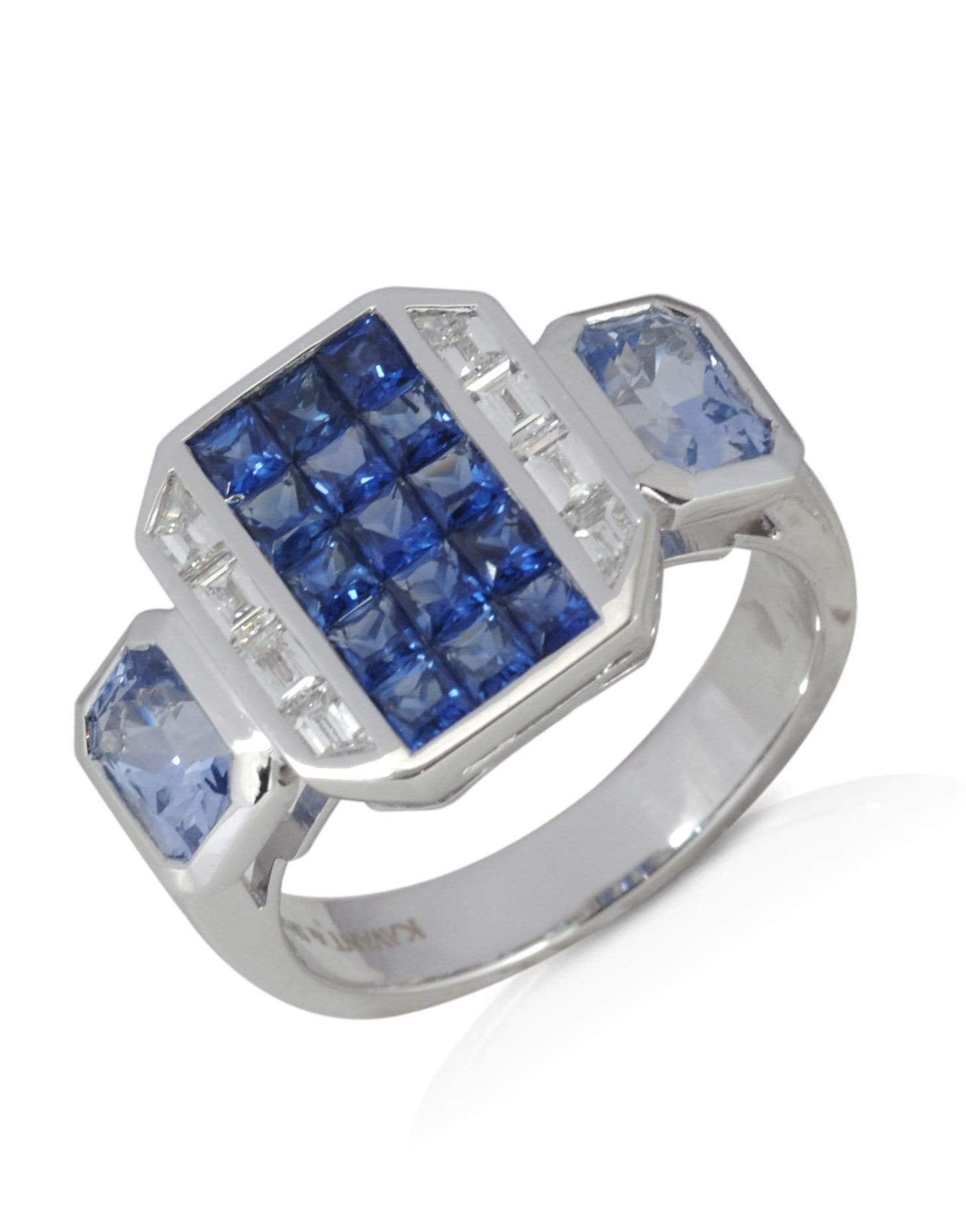 Image of Blue Sapphire and Diamond Geoart Signet Ring