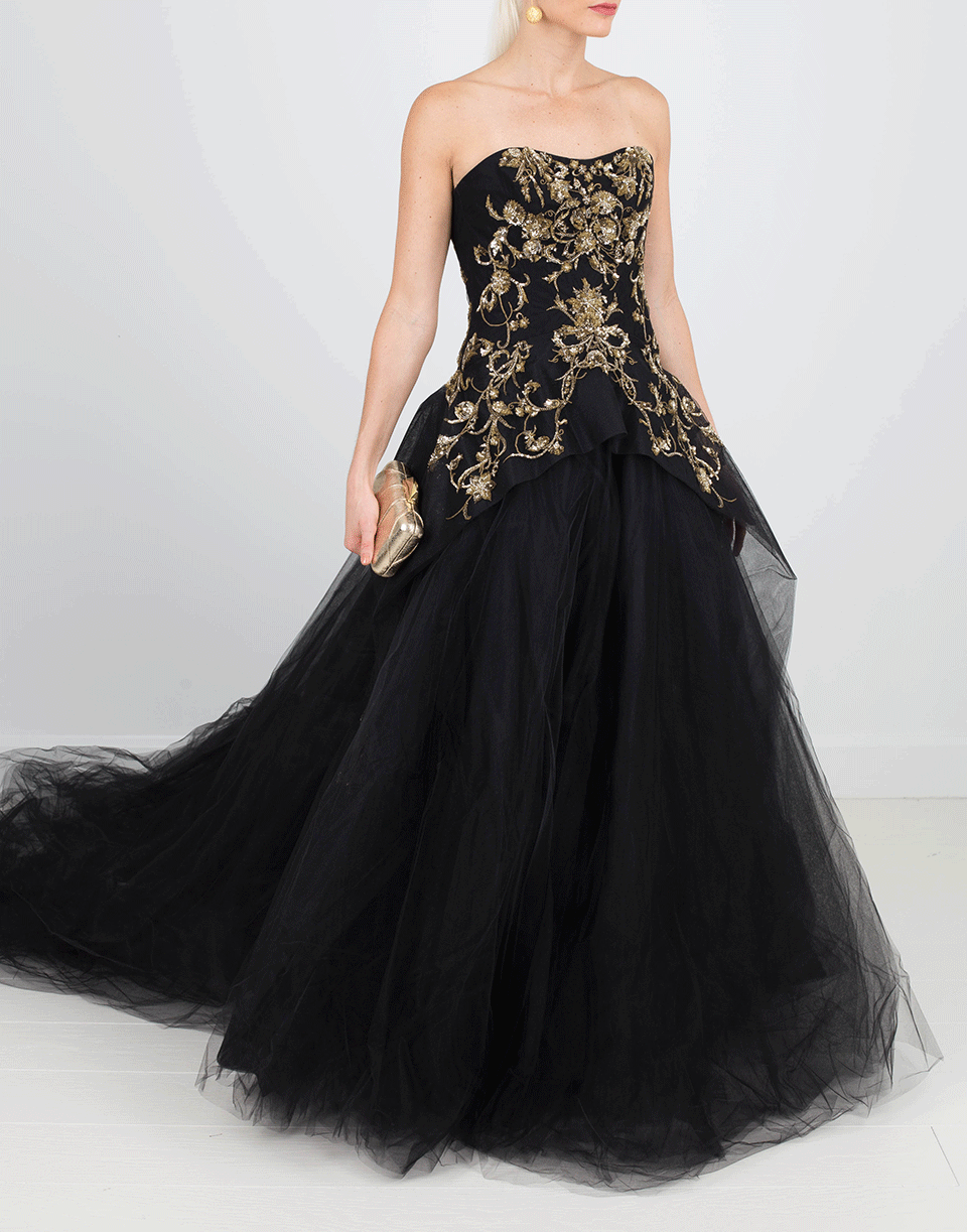 Gold Embroidered Tulle Gown