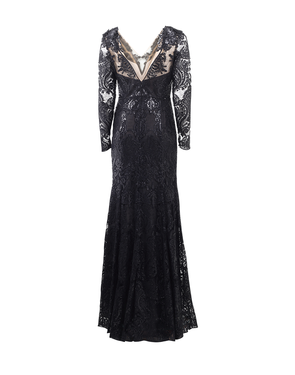 V-Neck Lace Overlay Embroidered Gown