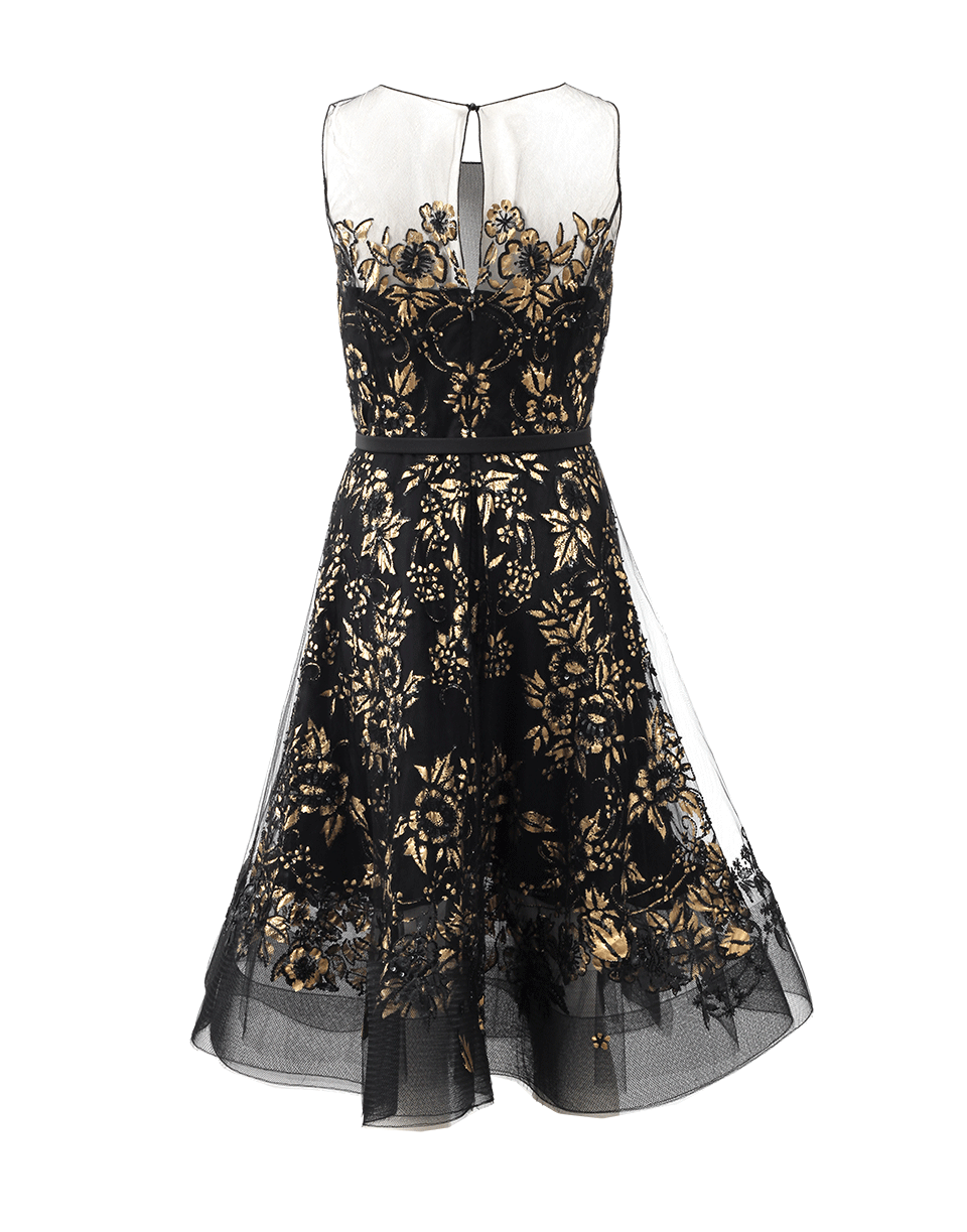 OSCAR DE LA RENTA CLOTHINGDRESSCOCKTAIL BLK/GLD / 4 Illusion Neck Embroidered Dress