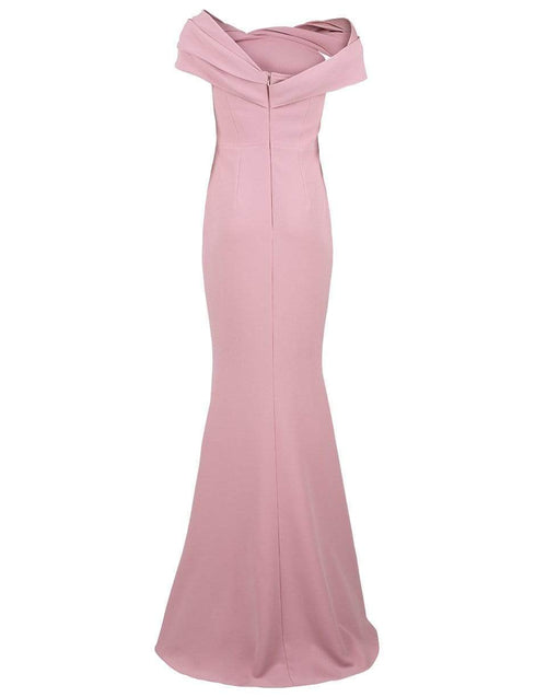 Asymmetrical Shoulder Drape Long Rosa Dress
