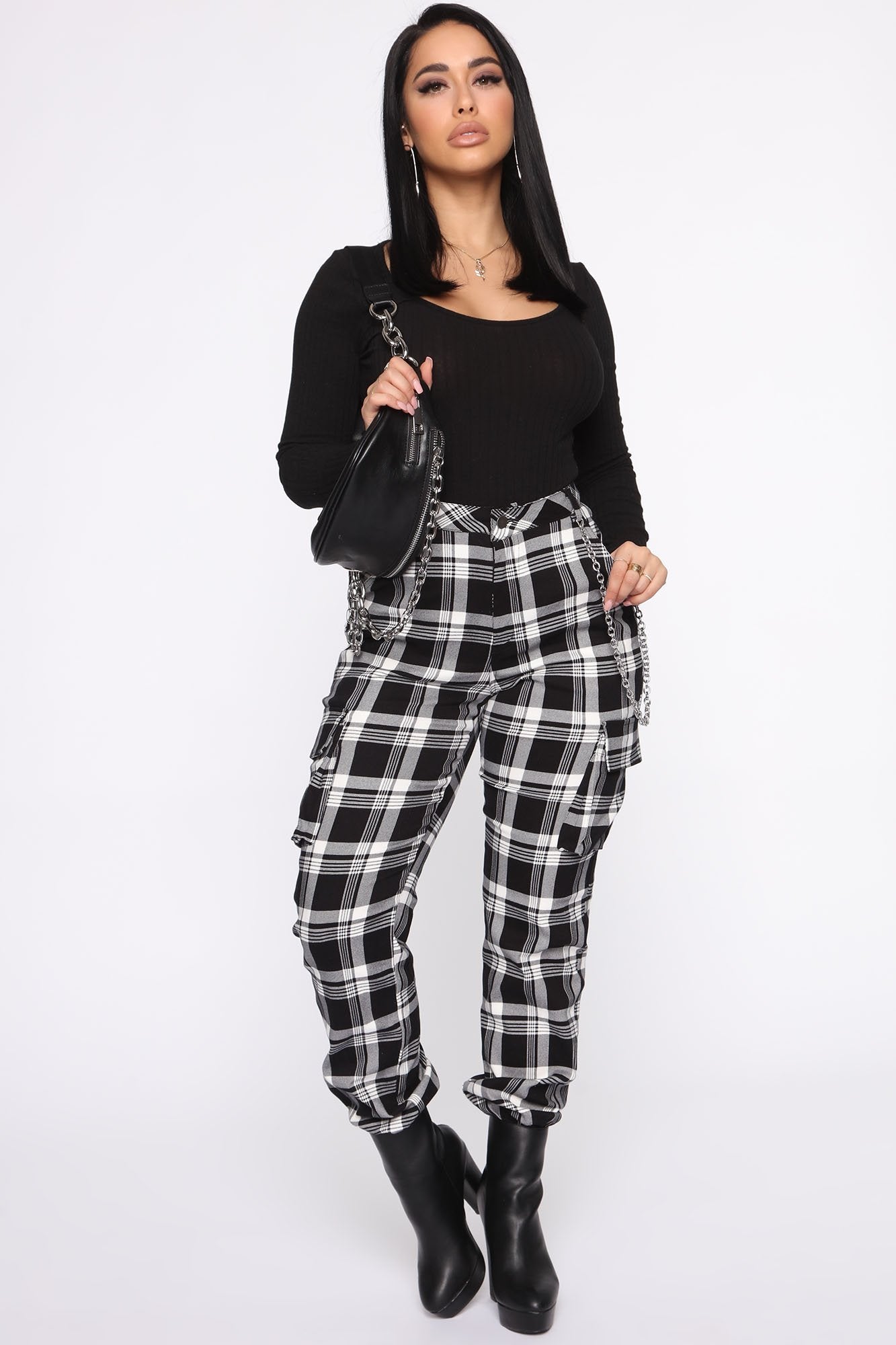 black and white plaid joggers