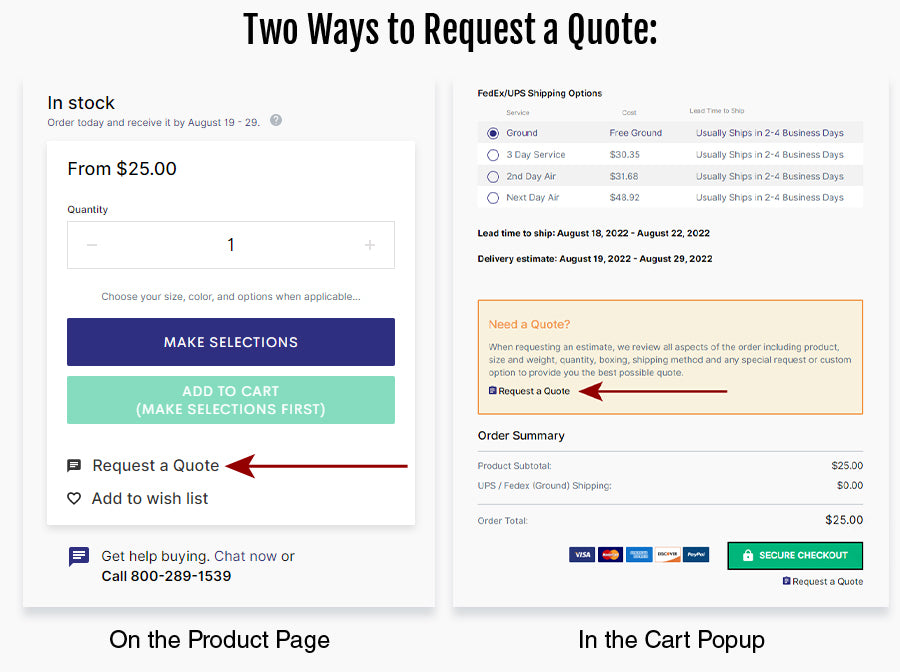 Request A Quote - Product Page