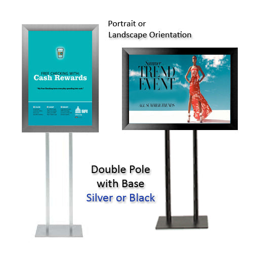 Double Pole Floor Stand 11x17 Sign Holder | Snap Frame 2 1/2