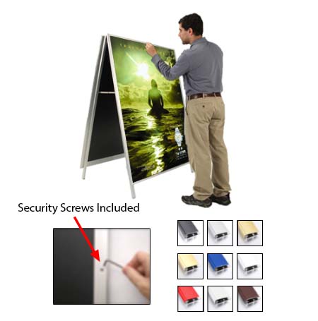 Double Pole Poster Floor Stand 24x24 Sign Holder with SECURITY SCREWS on  Snap Frame 1 1/4 Wide