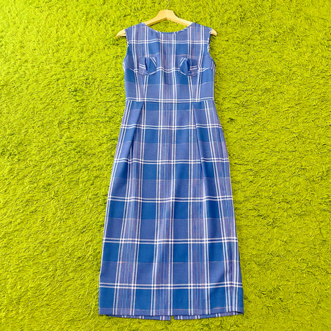 Light blue check fabric with calf length dress