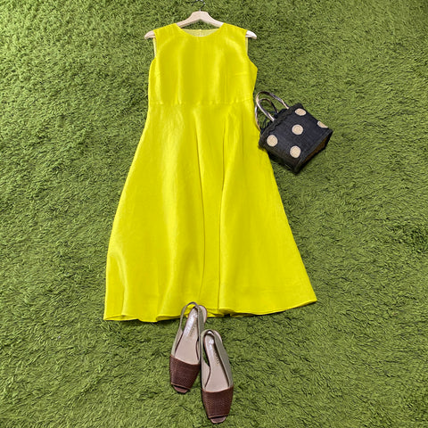 目がさめるようなレモンイエローの麻ワンピース Lemon Yellow Linen Dress Privaterobe