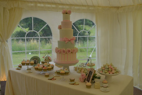 Wedding cake and dessert table by Charlotte Jane Cakes