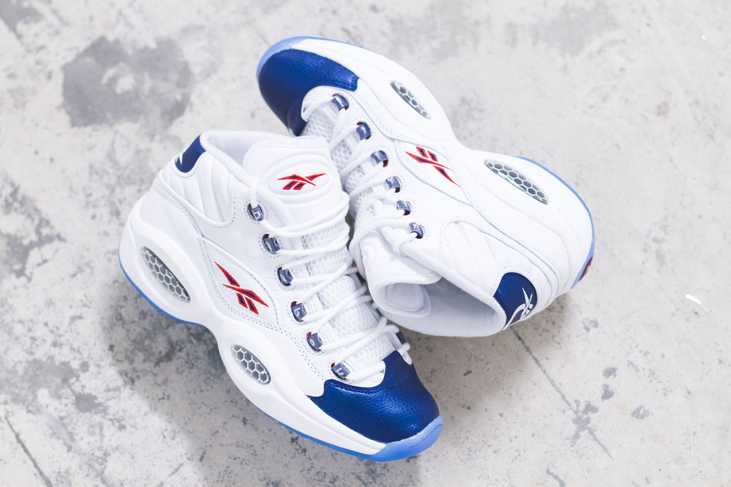 Reebok Question Mid Retro OG in White/Pearlized Navy/ Red - (J82534)