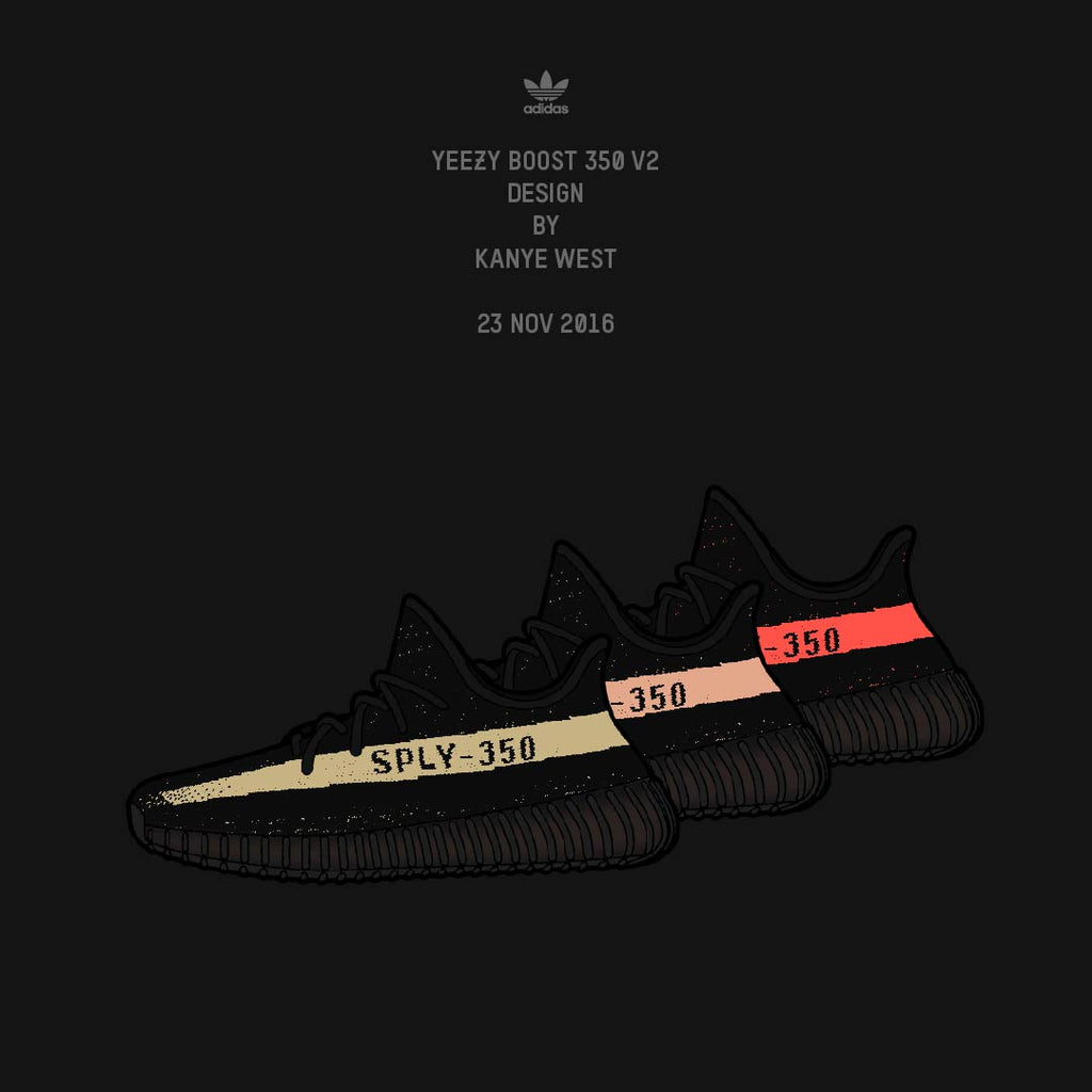 Kanye West x Adidas Originals - Yeezy Boost 350 V2 in Core Black/ Copper (BY1605) Core Black/Green (BY9611) & Core Black/Red (BY9612)