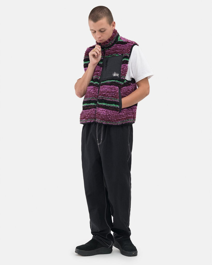 Stussy Men Striped Sherpa Vest Grape 118468-GRPE