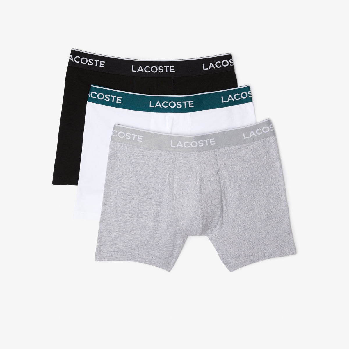 Lacoste Men's Tricolor Lettered Waist Long Cotton Boxer Brief 3-Pack