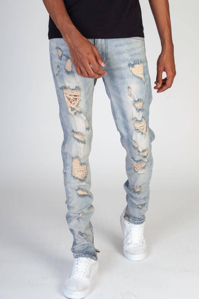 KDNK-Multi-Distressed Jeans With Ankled Zippers-Blue – Todays Man Store
