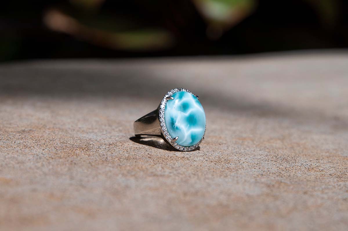 Larimar Blue Ring with white topaz gemstones