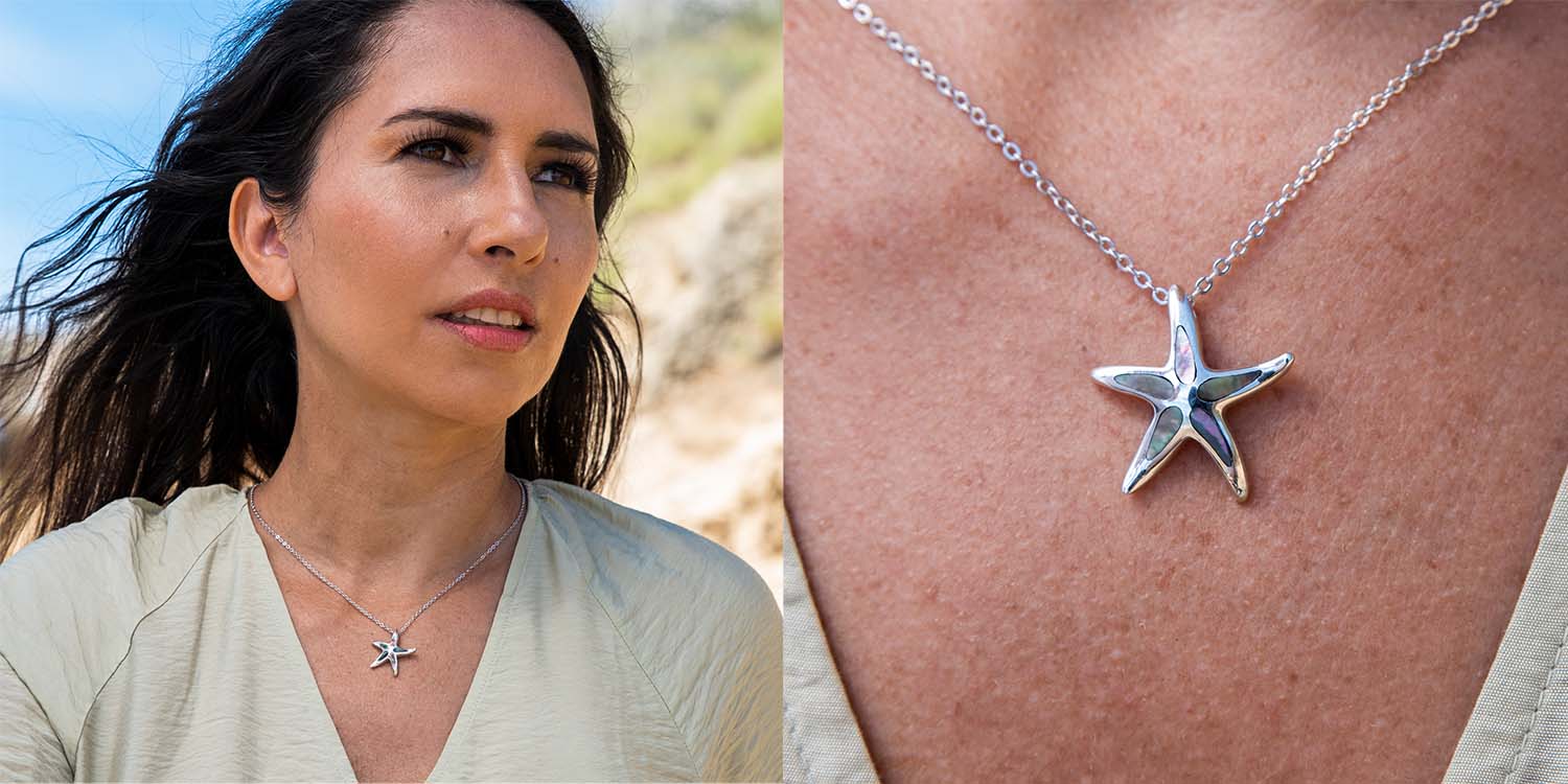 black mother of pearl hokuhele or traveling star starfish pendant