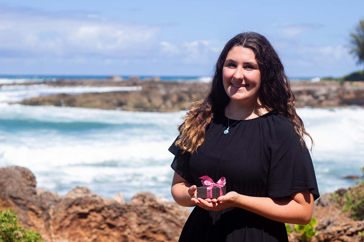 Helen Josephson's holding a jewelry box from Island by Koa Nani