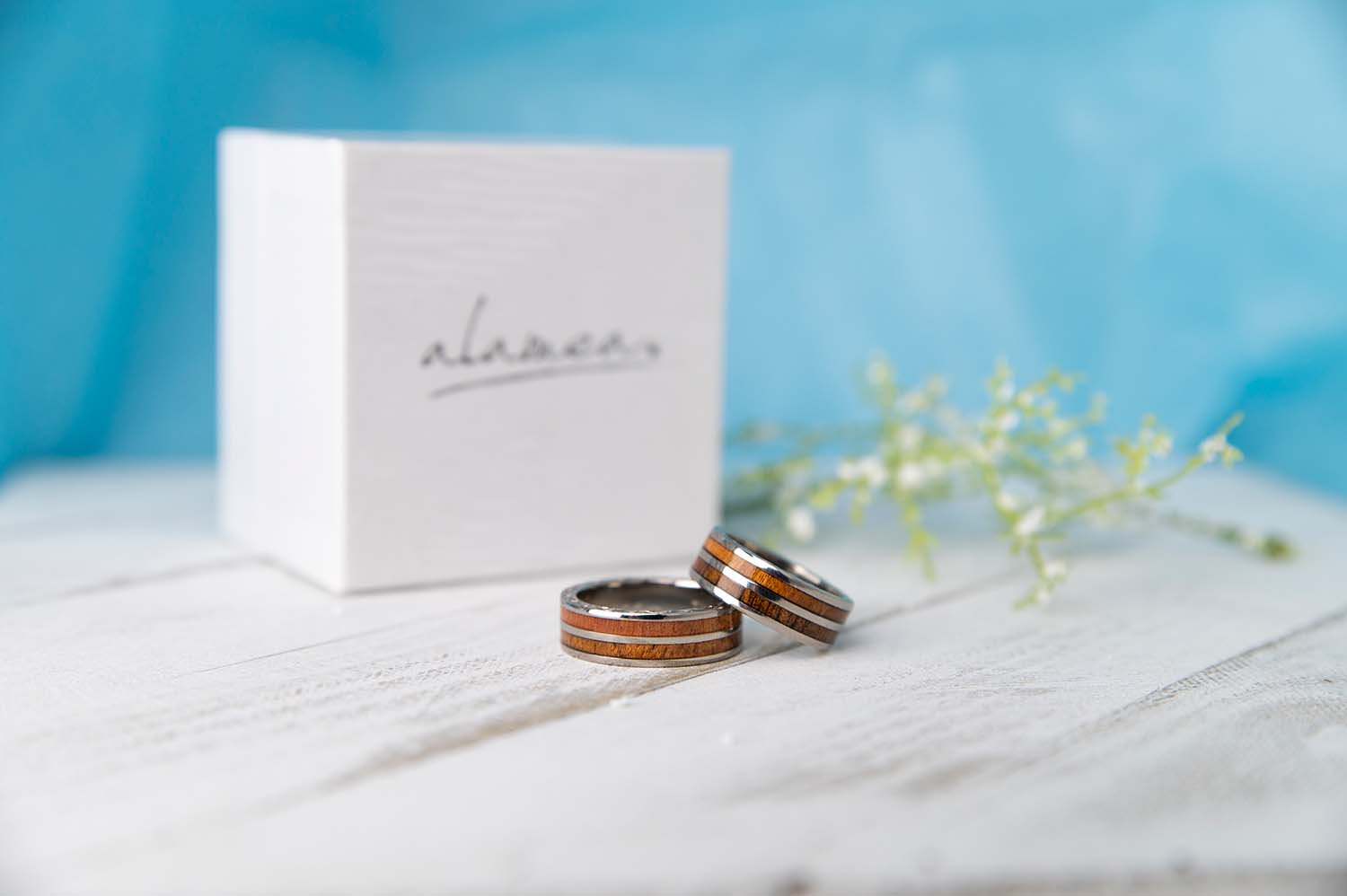 koa wood alamea silver rings