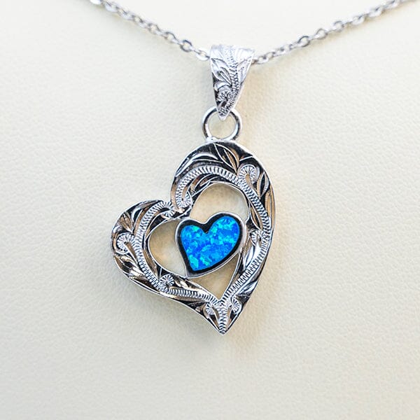 Paradise Opal Engraved Signature Heart Pendant Pendant Island by Koa Nani