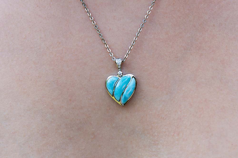 ocean blue larimar striped heart pendant