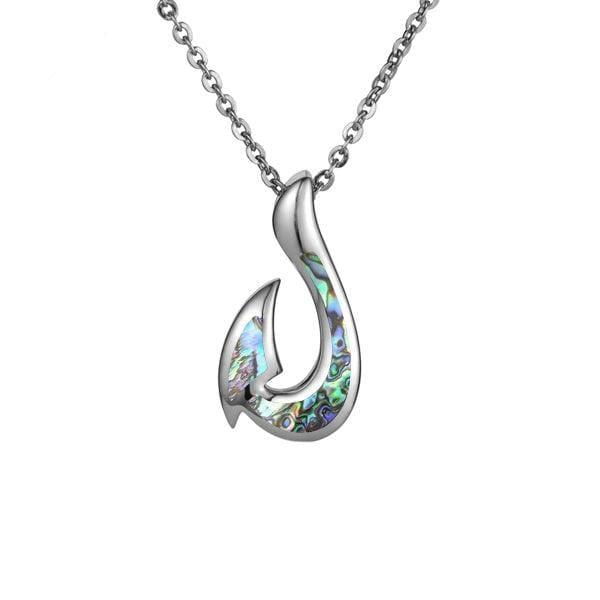 Reversible Sterling Silver Hawaiian Fish Hook Pendant with Abalone Inlay Jewelry