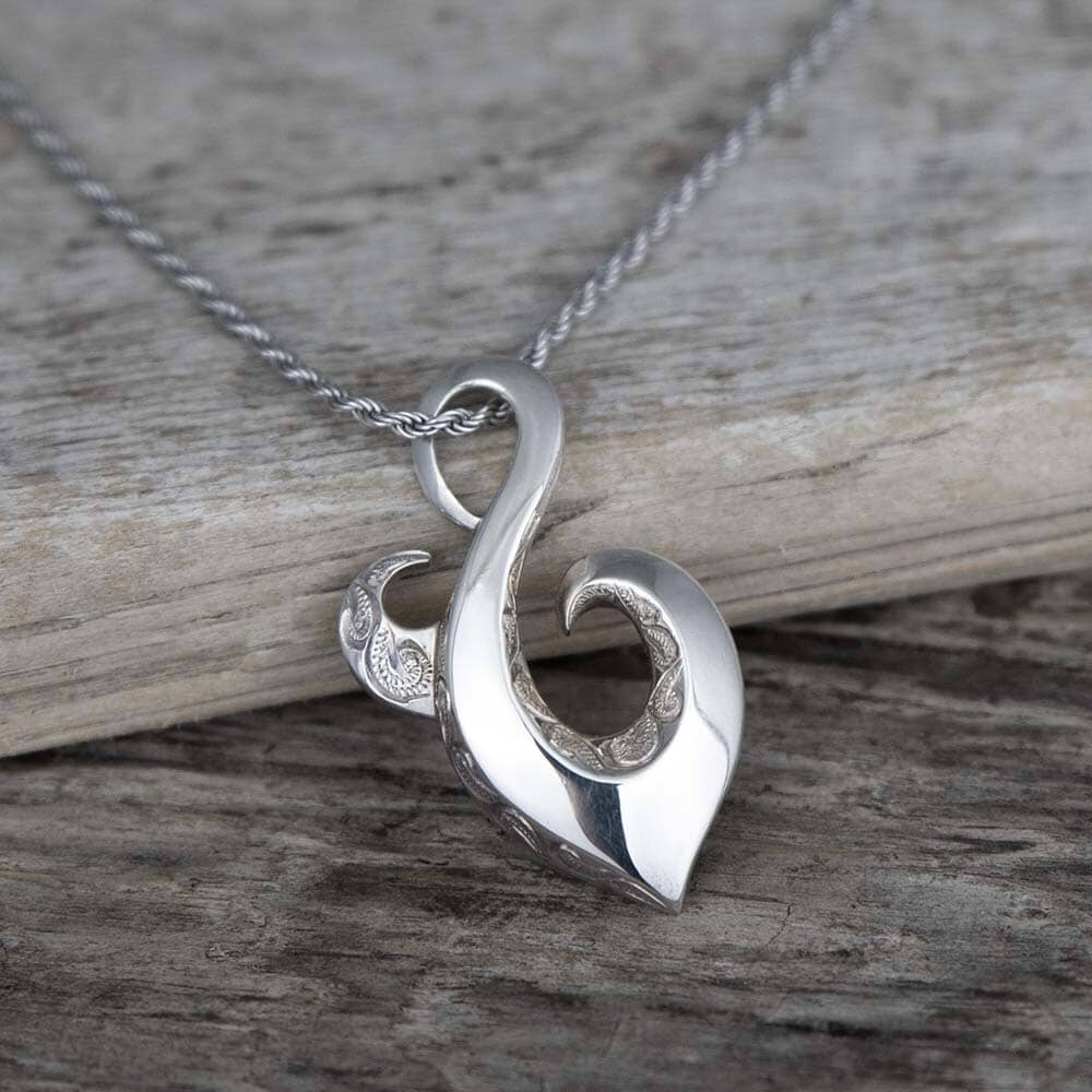 Sterling Silver Large Hawaiian Fish Hook Pendant on a Sterling Silver Chain  -  Canada