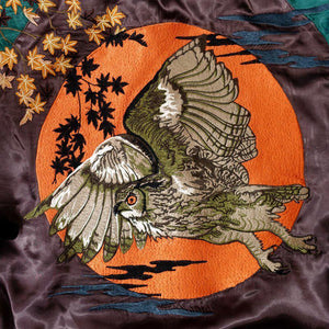 [HANATABIGAKUDAN] Autumn leaves and Owl Souvenir Jacket - sukajack