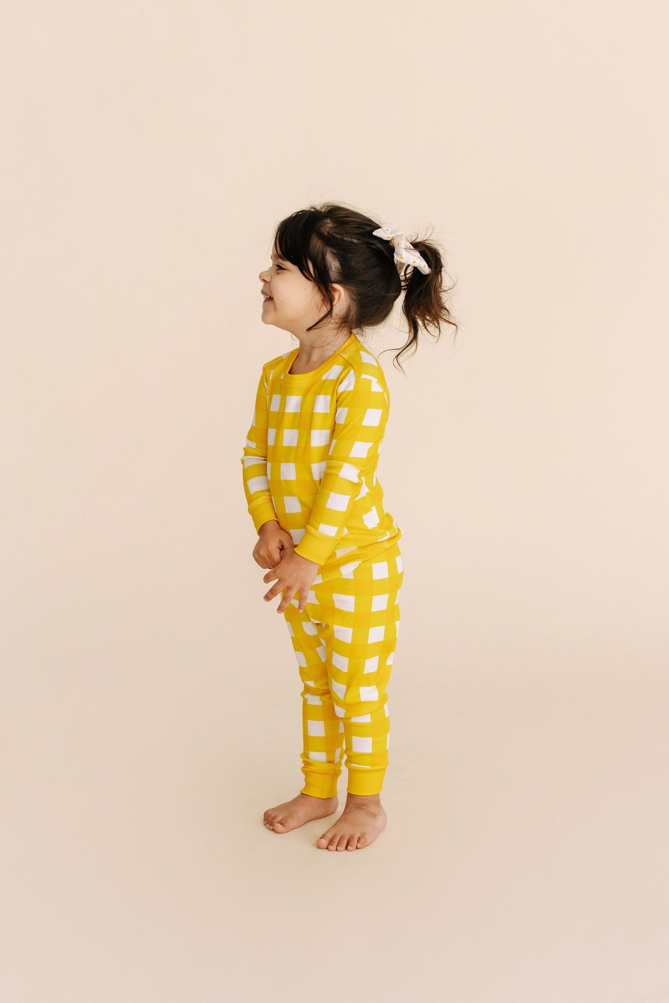 Children's Organic Cotton Pajamas in 100% Cotton in Yellow Gingham Print