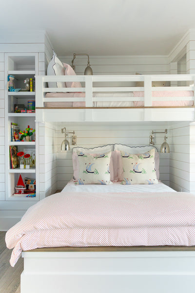 white bunk beds with shiplap details