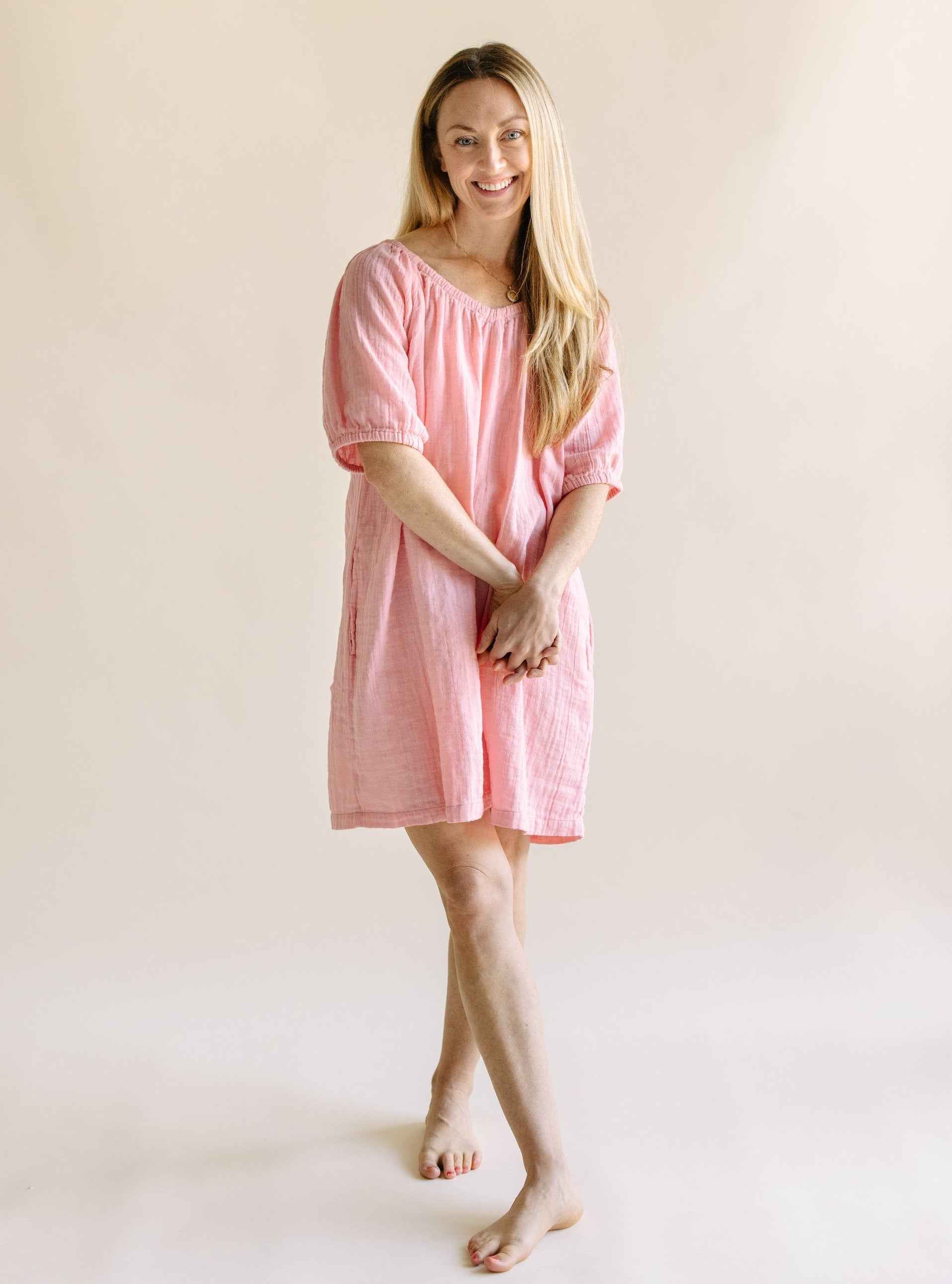 Women's Double Gauze Cotton House Dress in Orchid